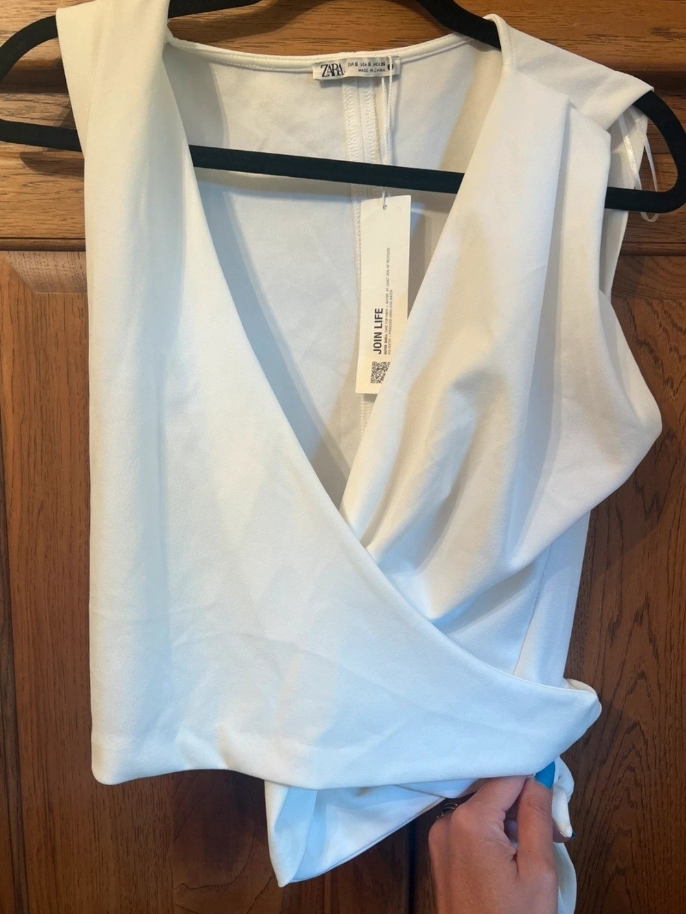 ZARA White Sleeveless Wrap-Front Top